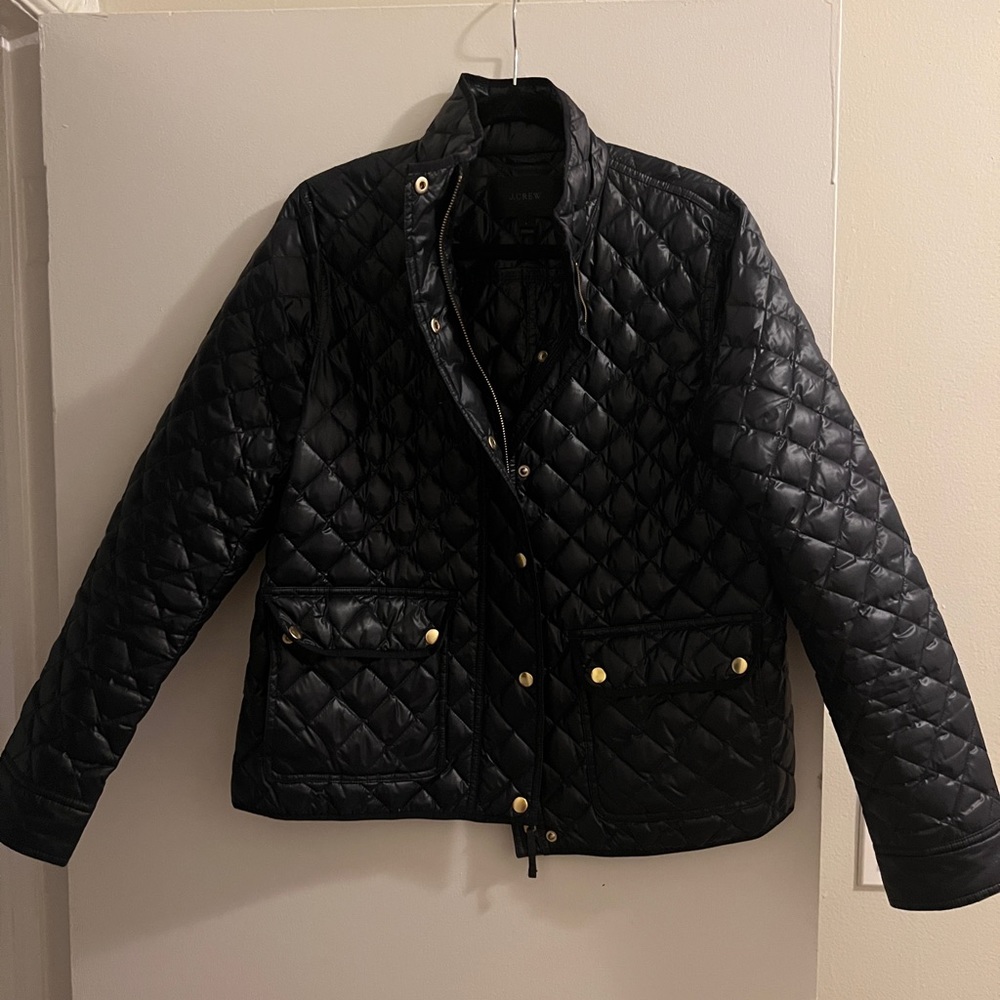 Jcrew Shiny downtown field puffer jacket in navy size L